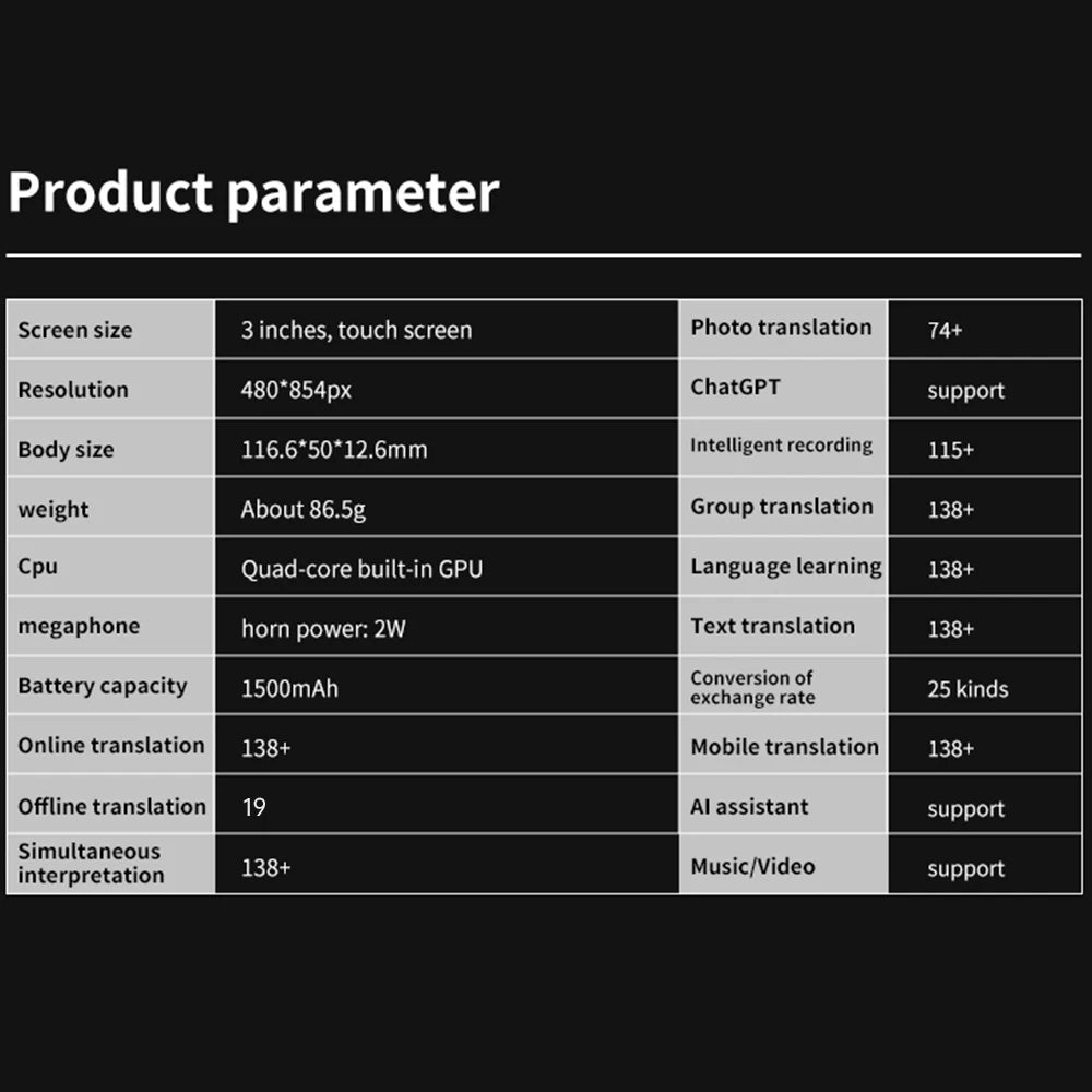 S80 Pro Portable Language Translator Device with 138 Languages Voice Translating 16 Offline Translation Chatgpt Function