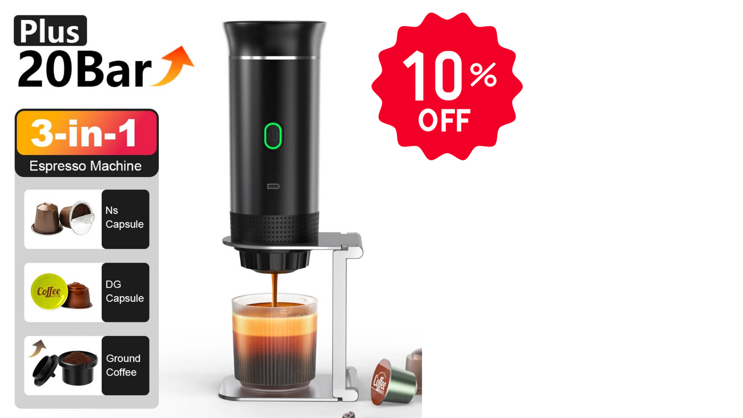 Wireless Electric Portable Espresso Coffee Machine for Car & Home Camping Coffee Maker 3-In-1 Capsule Powder Travel Coffee Maker